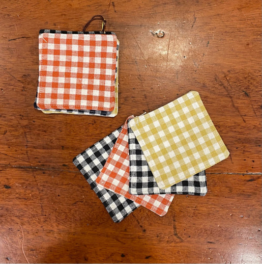 Gingham Cloth Coasters - Gold, Navy, Rust, Black  Set of 4