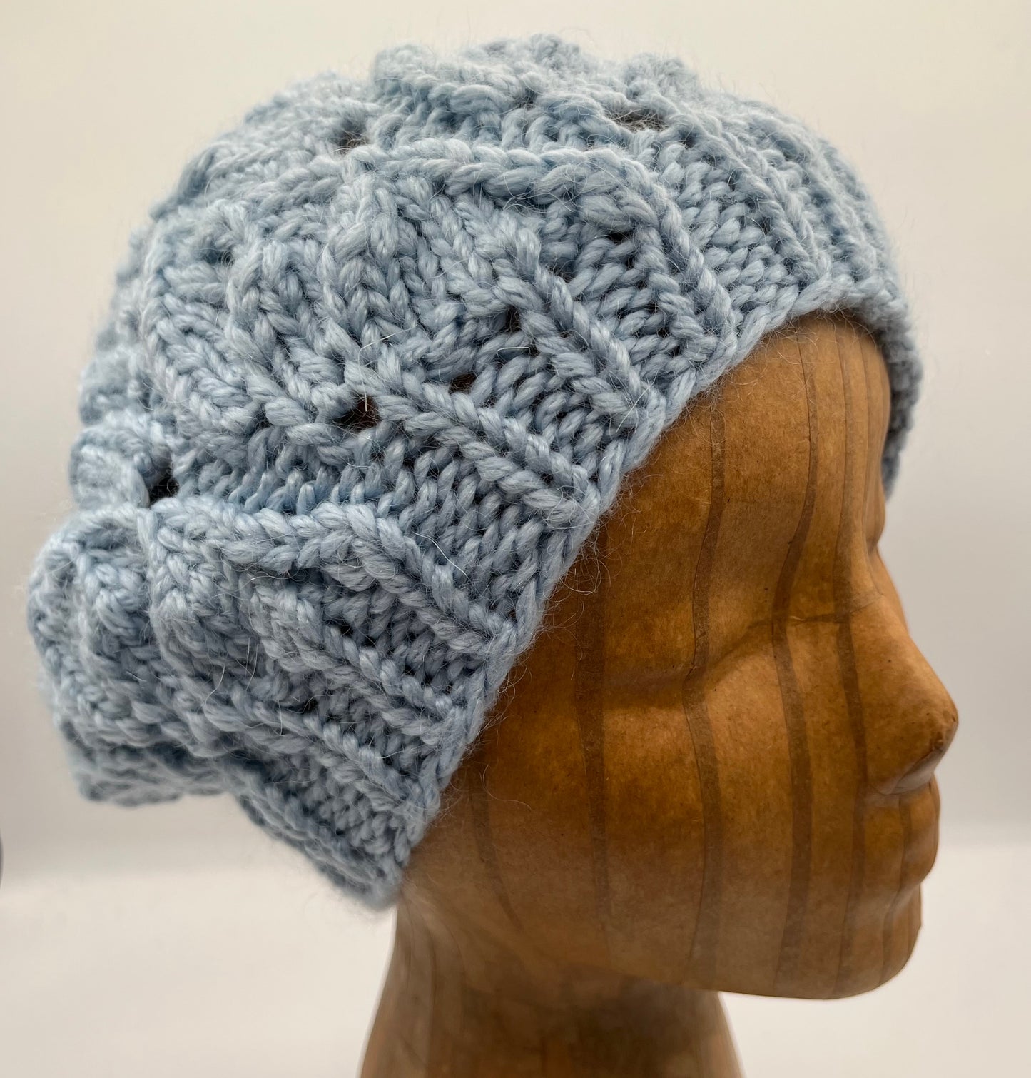 Light Blue Wool Cabled Knit Beanie