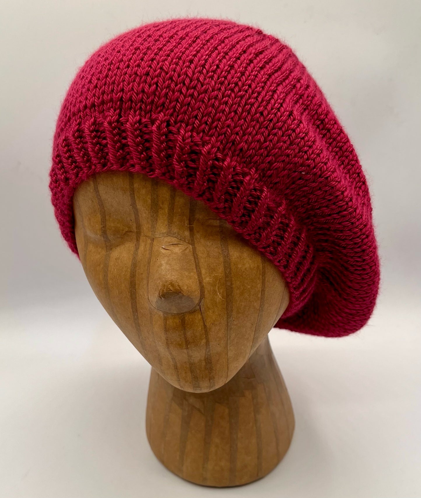 Fuschia Acrylic Stockinette Knit Slouch Hat