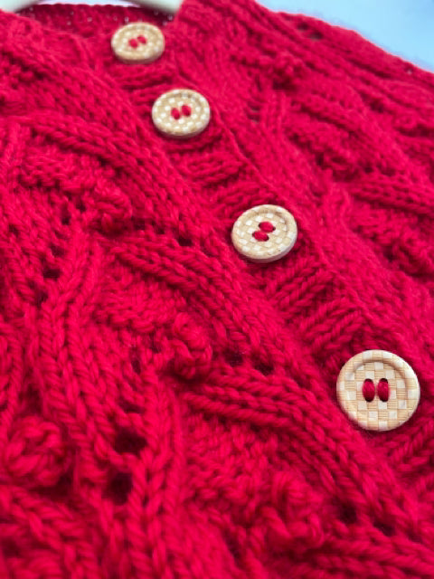 12-18 M Red Wool Aran Cardigan