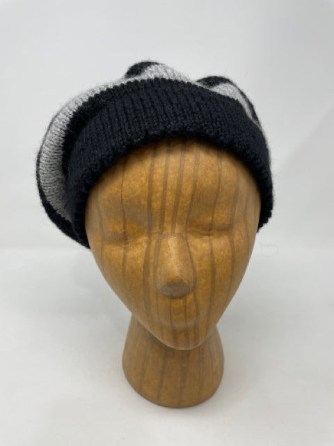 Adult Grey and Black Stripe Knit Wool Slouch Hat