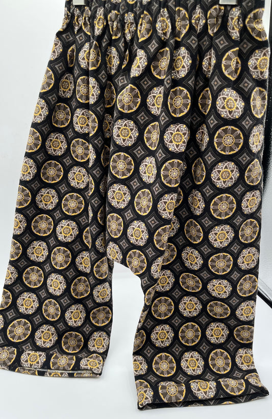24-36 M "Happy Pants" - Vintage Fabric Charcoal w/Geometric Flower Motif