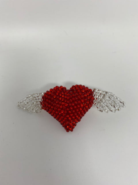 Pin Beaded Red Heart with Silver Wings