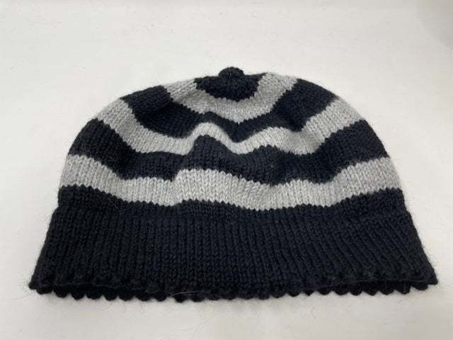 Adult Grey and Black Stripe Knit Wool Slouch Hat