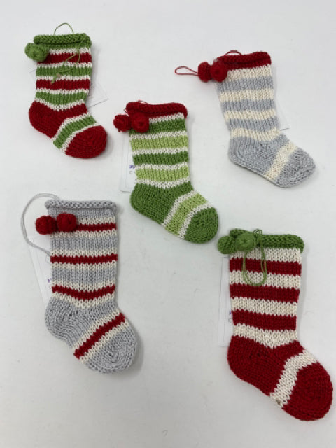 Ornament Tiny Stocking Knit Grey and Ecru or Red and Green