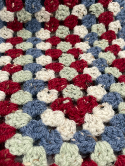 Red, White, and Blue Tweed Wool and Acrylic Crochet Scarf