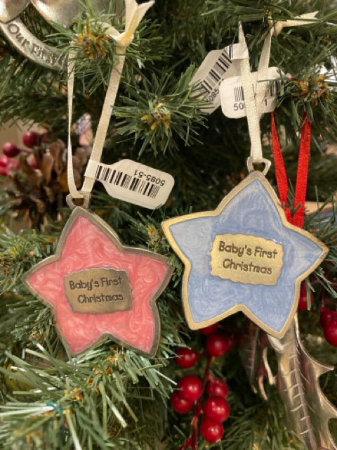 Baby's First Christmas Ornament-pink and blue