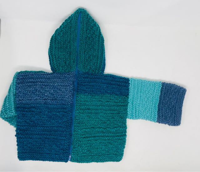 6-12 M Teal & Blueberry Colorblock Acrylic Back Zip Sweater