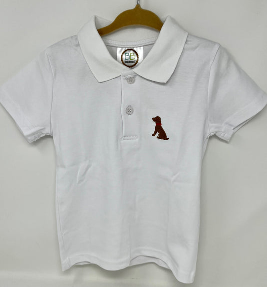 3 T Short Sleeved Polo Shirt with Embroidered Dog