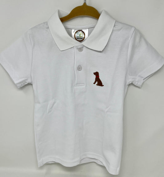 4 T Short Sleeved White Polo Shirt with Embroidered Dog