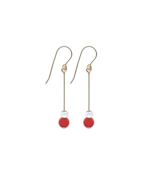 Red Dot with Mother-of-Pearl Detail Earrings, German Vintage Glass Beads