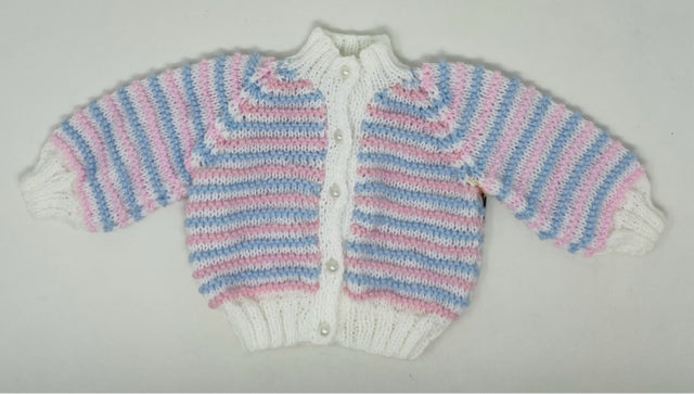 0-3 M Baby Blue and Pink Stripe Acrylic Cardigan
