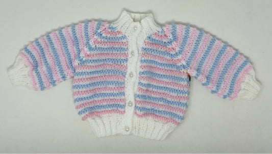0-3 M Baby Blue and Pink Stripe Acrylic Cardigan