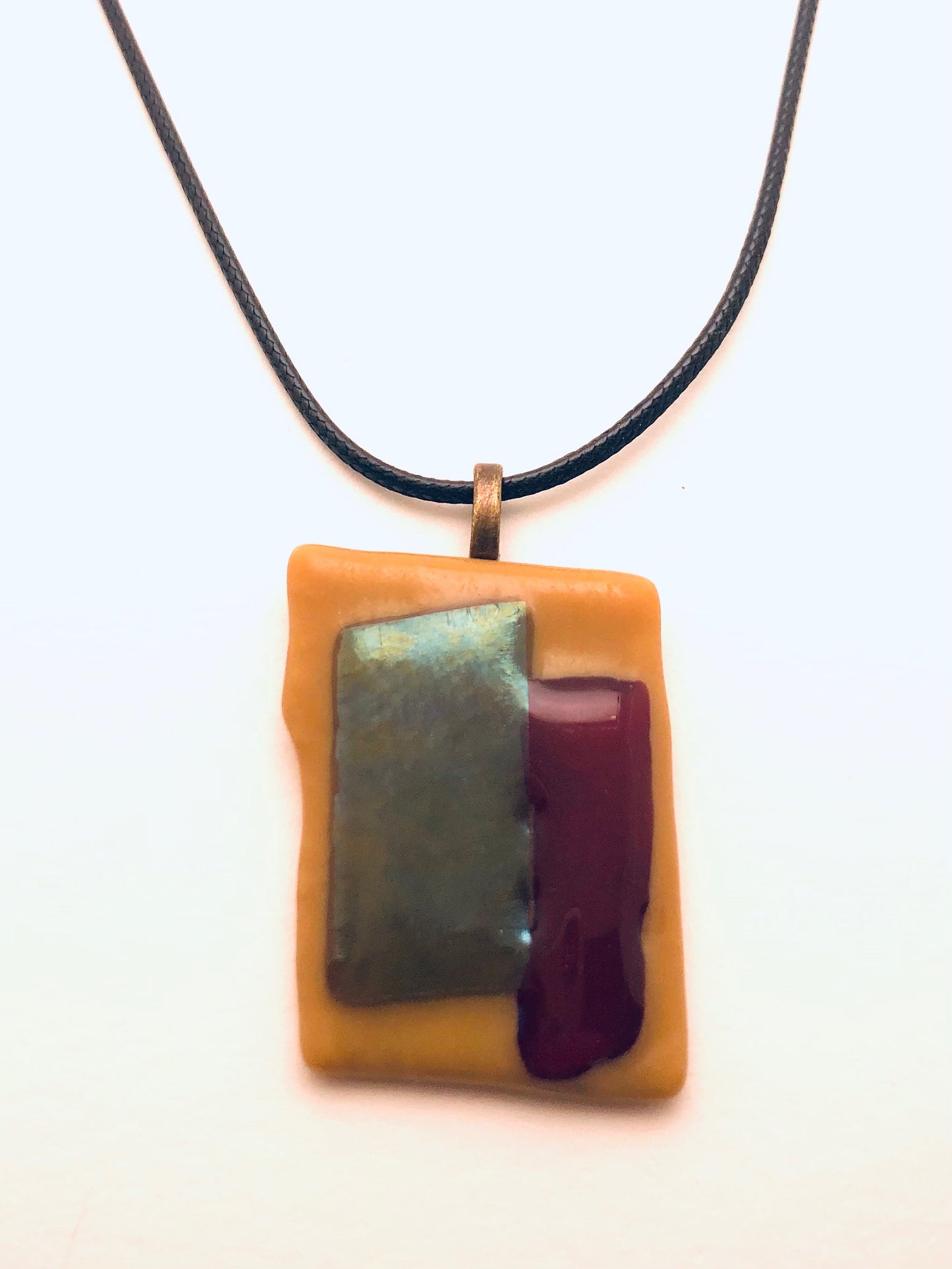 Necklace with fused Glass Pendant, small Pendant, green and red