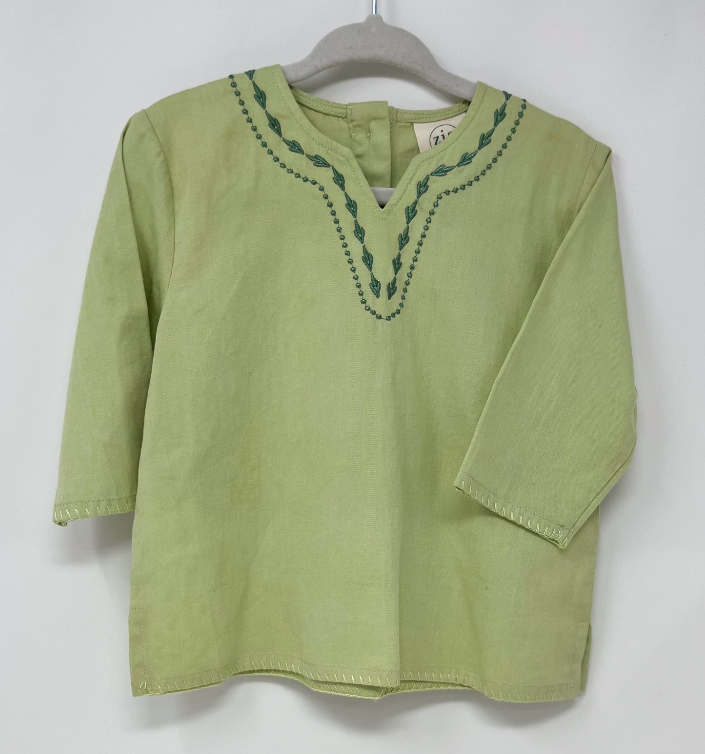 12-18 M Pistachio Tunic with Embroidered Neckline