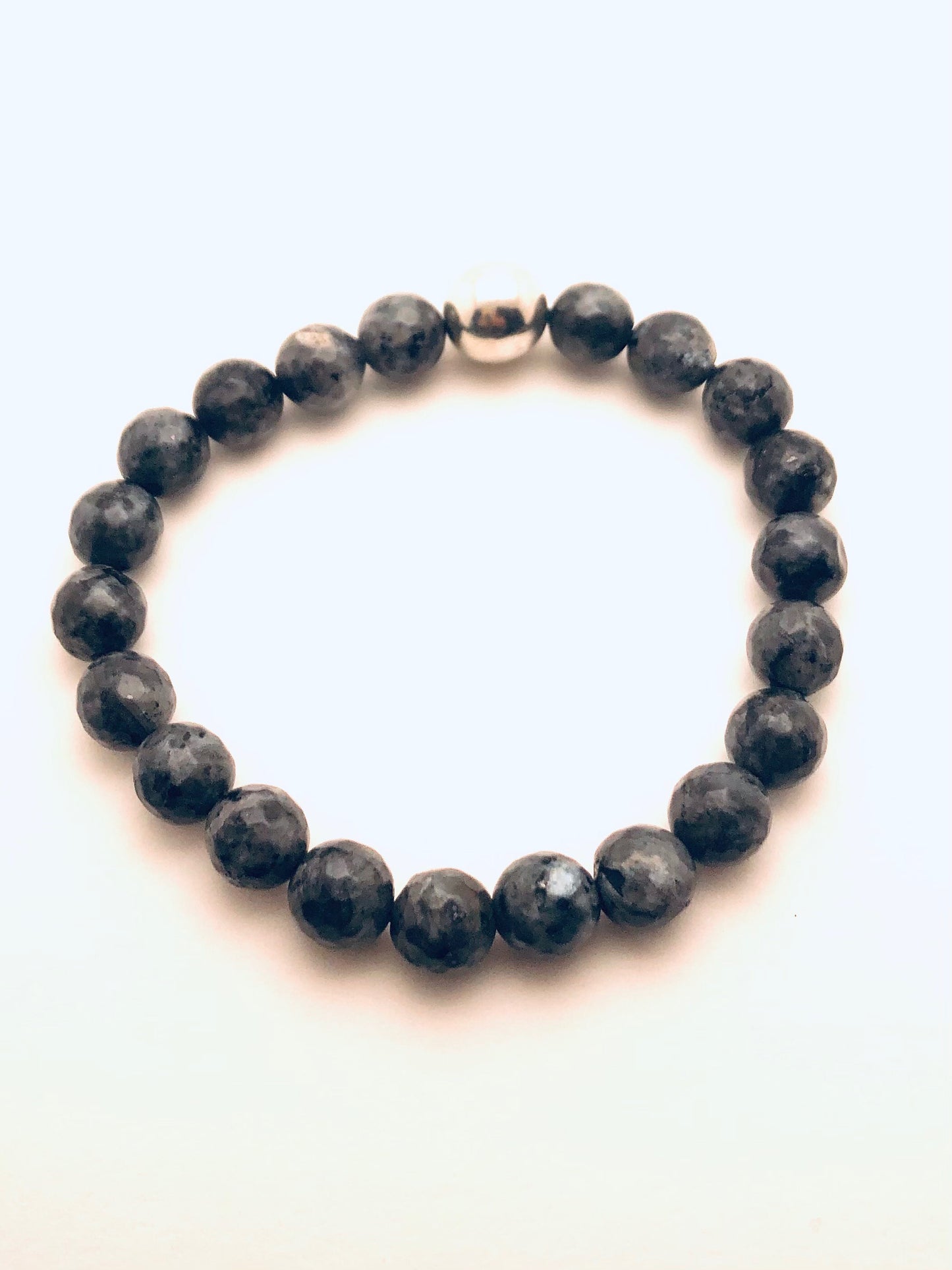 Men's Bracelet, Larvikite with Silver Bead