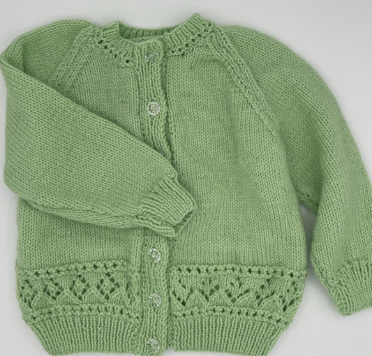 2 Y Pale Green Acrylic Cardigan with Lace Band