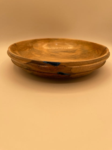 Shallow Spalted Maple Bowl With Blue Glitter Scalloped Edge