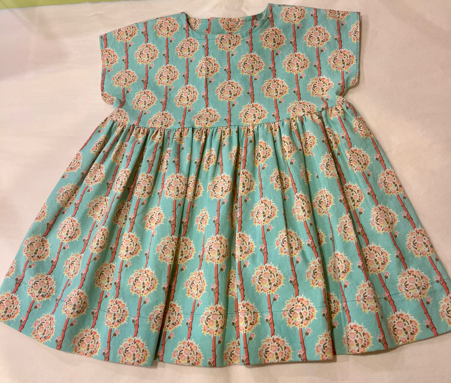 6-12 M Dress - Mint w/Orange Flower Vintage Fabric