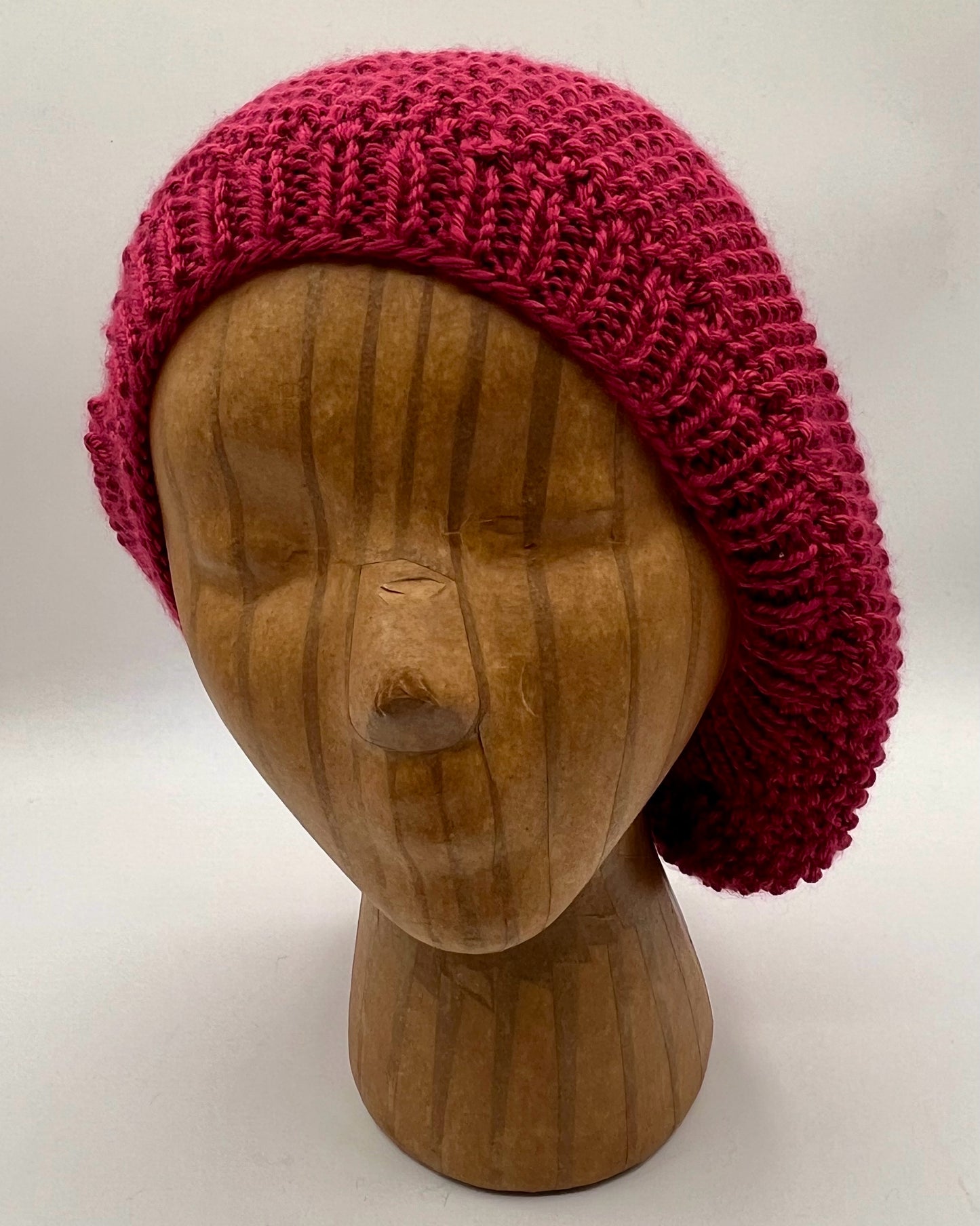 Fuschia Acrylic Seed Stitch Knit Slouch Hat