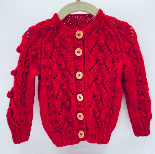 12-18 M Red Wool Aran Cardigan
