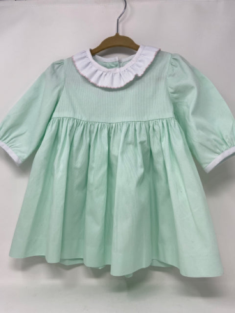 12 M Green Pique Dress w Ruffled Collar and Puffed Sleeves