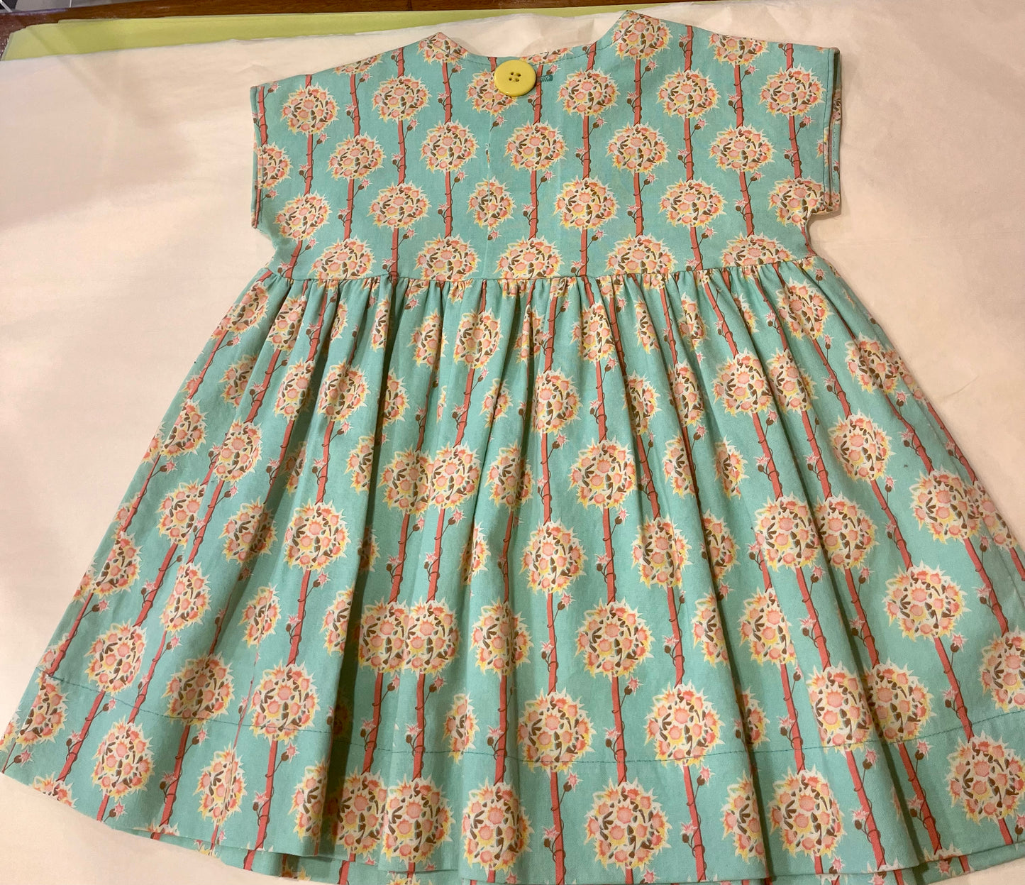 6-12 M Dress - Mint w/Orange Flower Vintage Fabric