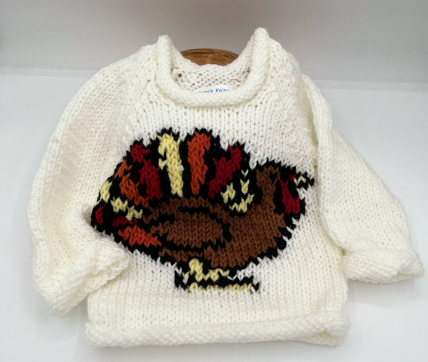 12 M White Acrylic Sweater with Turkey