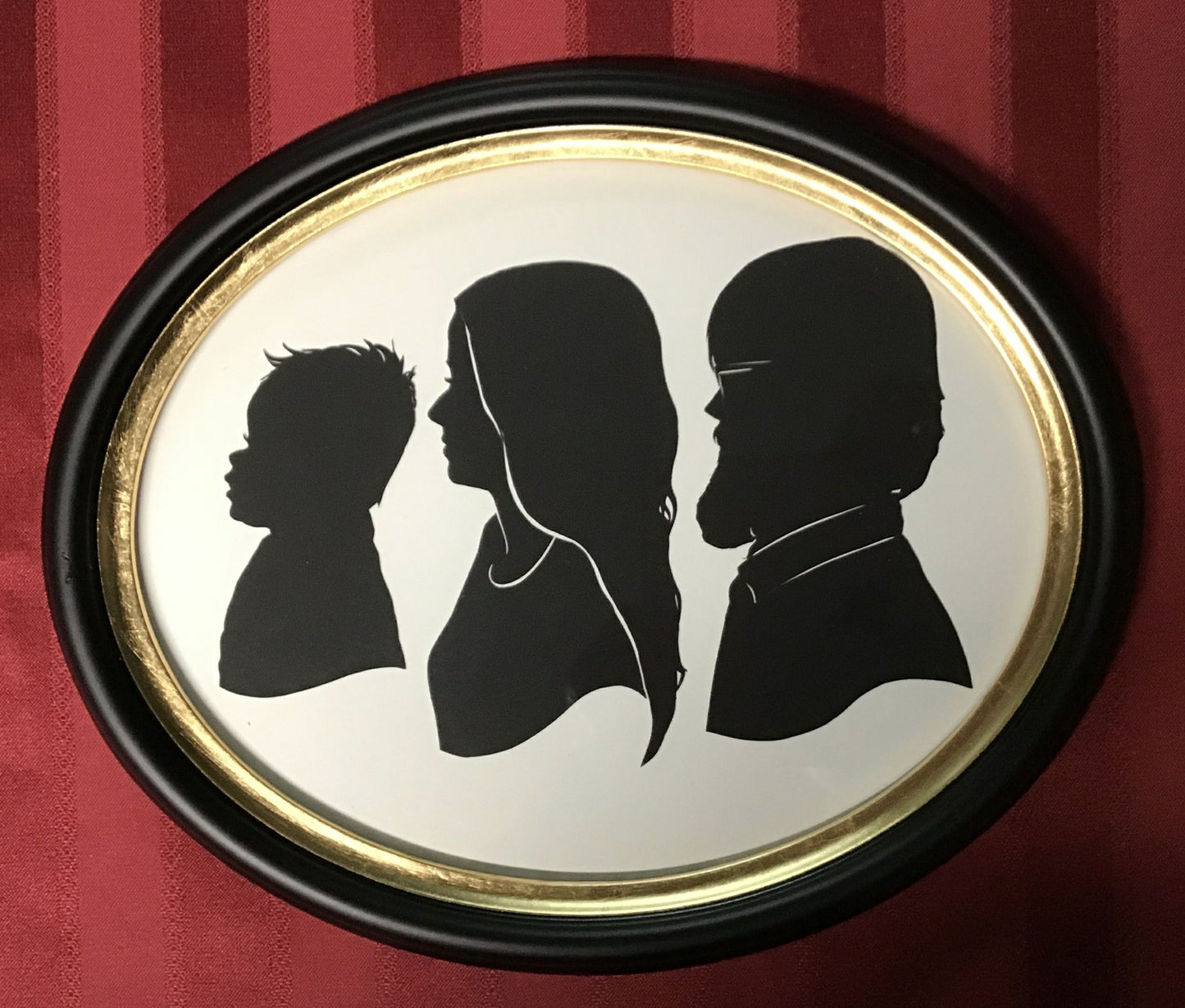 Three Original Silhouettes, Mounted in Large Oval Frame