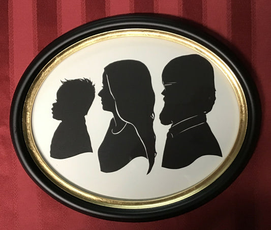 Three Original Silhouettes, Mounted in Large Oval Frame