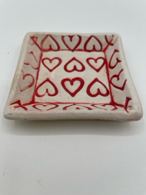 Square Trinket Dish With Red Hearts