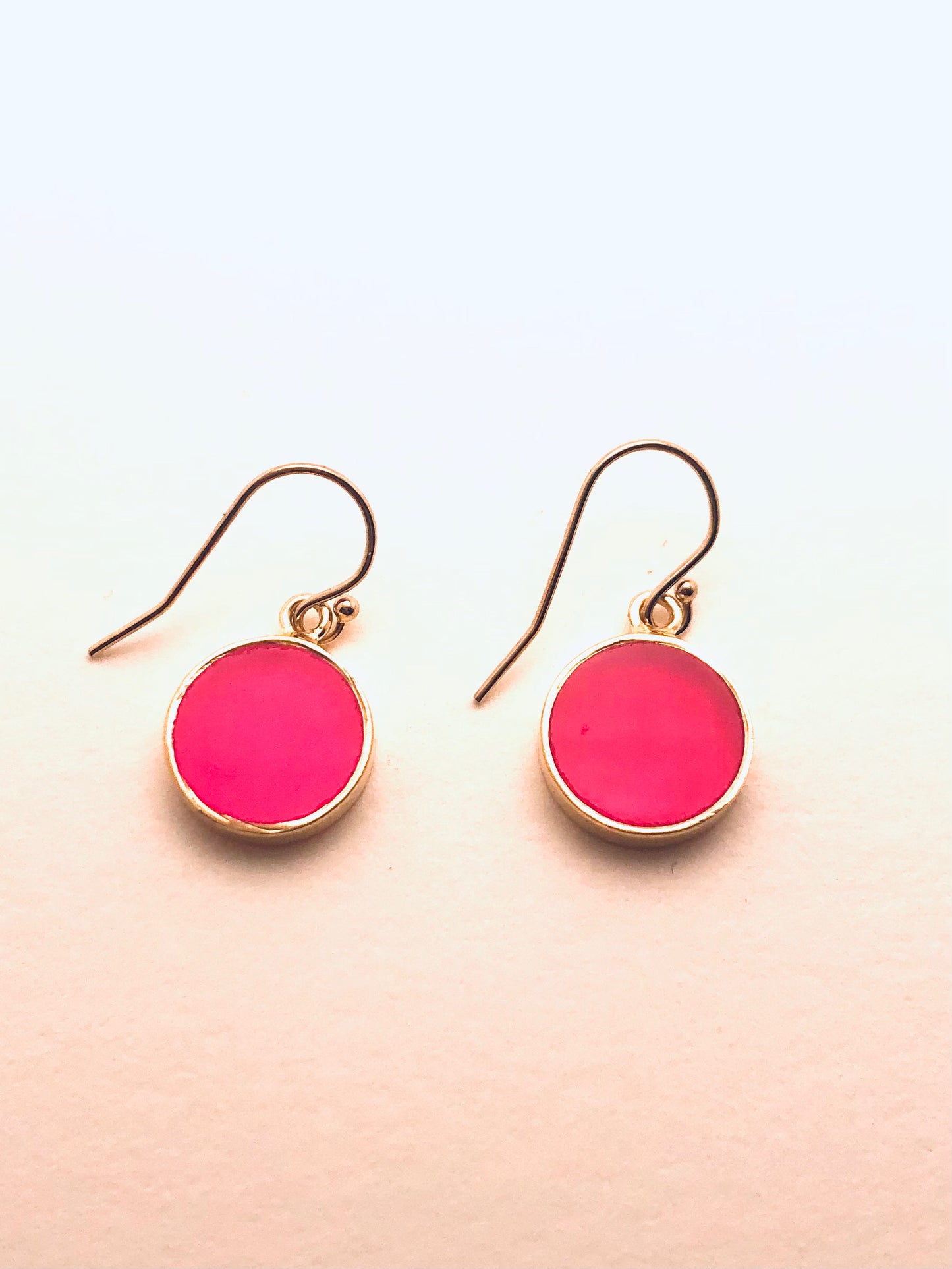 Bright Pink Chalcedony wrapped in Vermeil Earrings