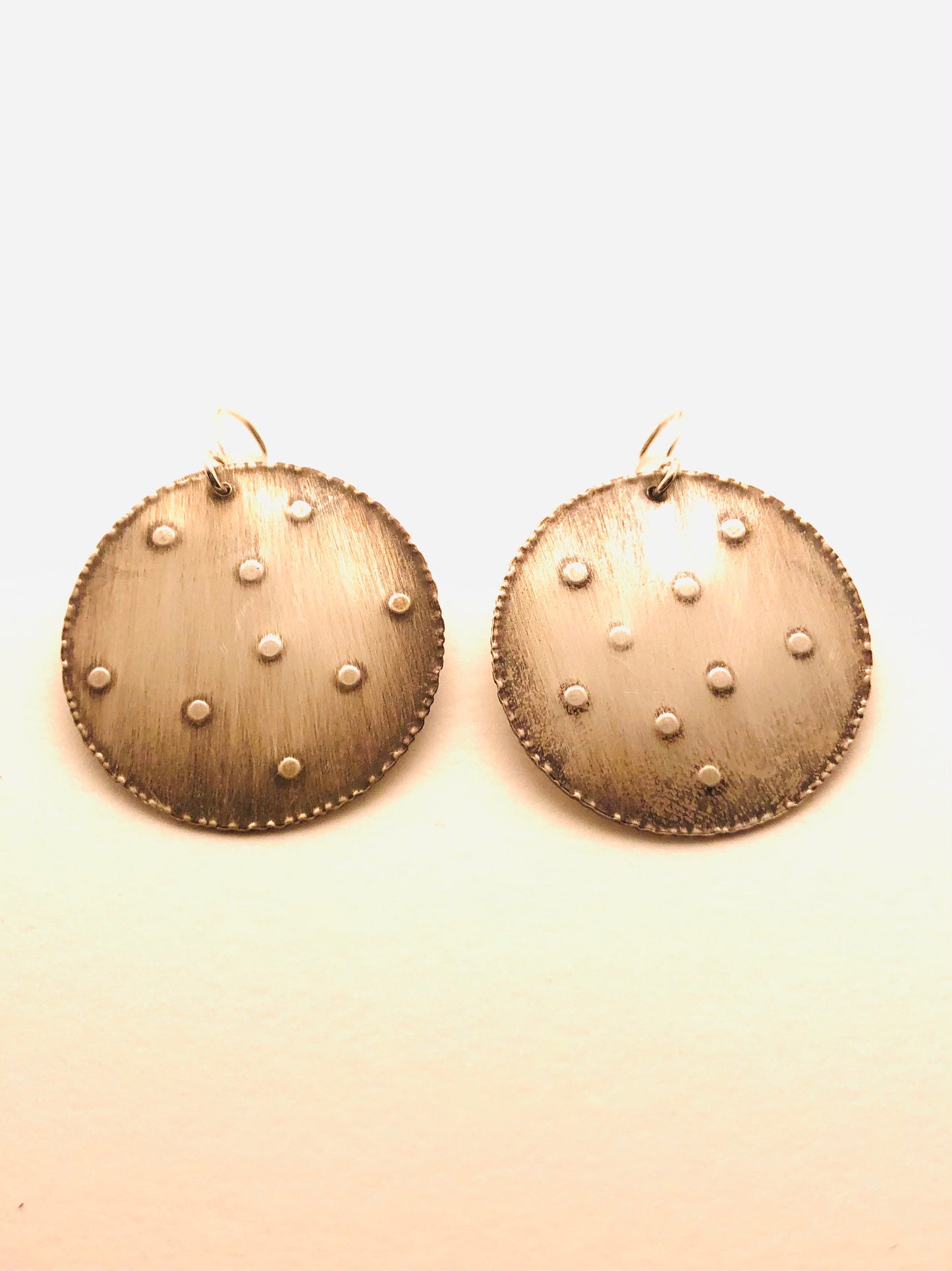 Large Polka Dot Earrings, oxidized Silver