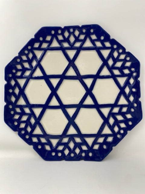 12" Blue & White Octogon Ceramic Seder Plate