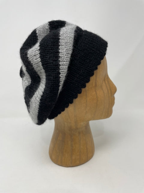 Adult Grey and Black Stripe Knit Wool Slouch Hat