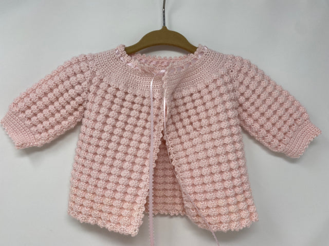 0-3 M Pink Acrylic Knit Cardigan and Bonnet Set