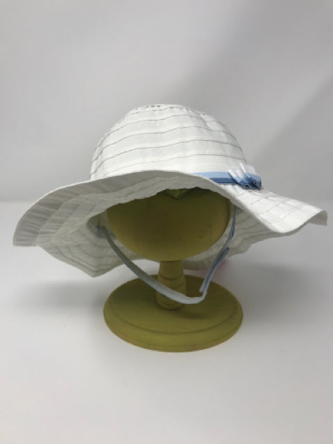 Kids Floppy White & Blue Ribbon Sun Hat Size 0-12 M