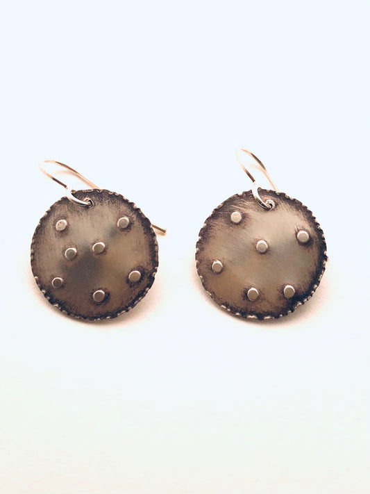 Medium Polka Dot Earrings - Oxidized Silver