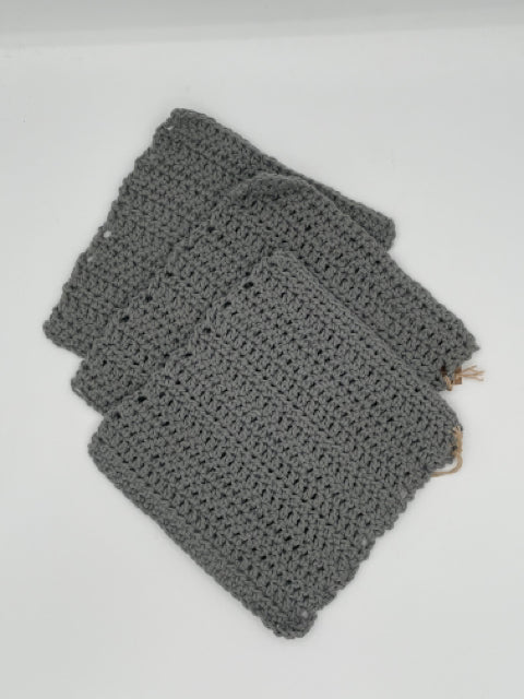 Grey Cotton Crochet Dish Rag
