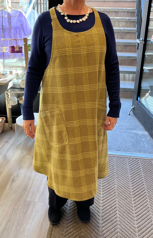 Olive Plaid Long Smock Apron