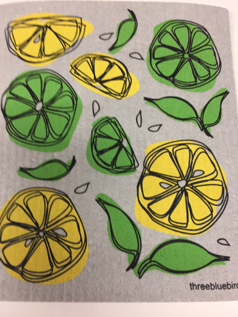Lemon Lime On Grey Swedish Dishcloth