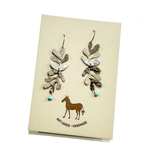 White Gold Leaf Earrings with Turquoise