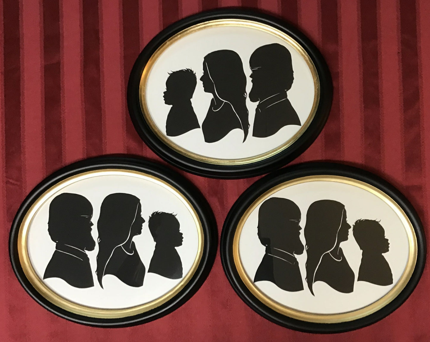 Three Original Silhouettes and Six Copies in Three Large Oval Frames