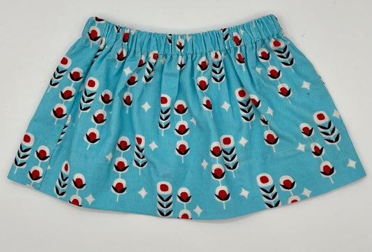 6-12 M Twirly Skirt - Vintage Fabric Corduroy Light Blue w/Red Flowers