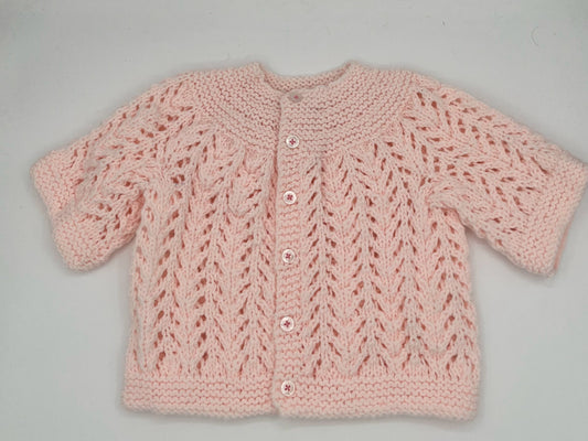 6 M Pink Lacey Acrylic Knit Cardigan