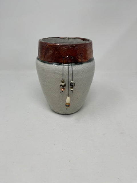 Raku Pot With Beads