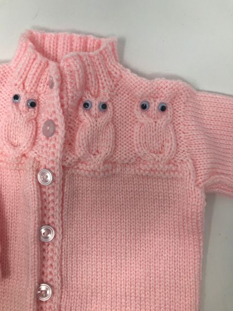 12 M Light Pink Acrylic Knit Owl Cardigan