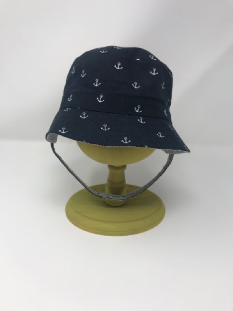 0-12 M Navy Cotton Reversible Bucket Sun Hat with Chin Strap