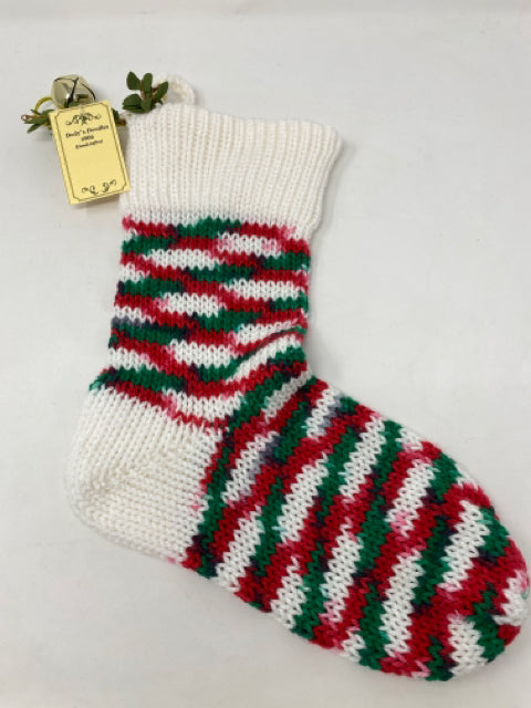 Red, Green, White Hand Knit Christmas Stocking