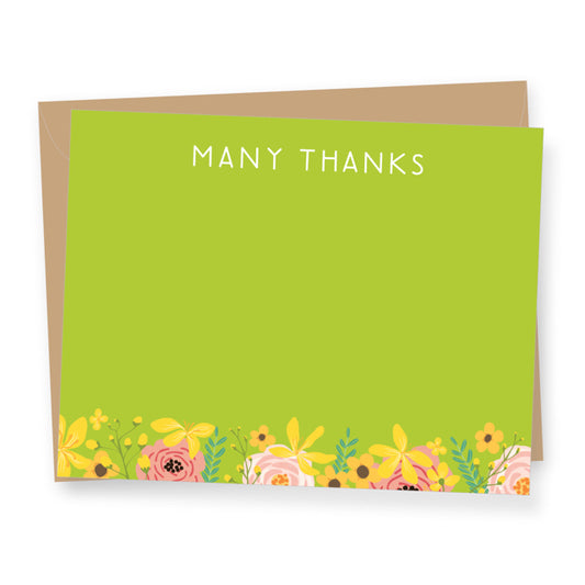 Green Floral Many Thanks Flat Boxed Card